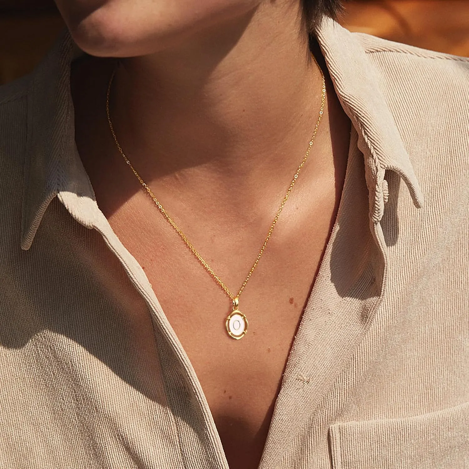 Krfy Initial Necklaces for Women - Dainty Gold Charm Necklaces 14K Gold Plated Oval Letter White Enamel Personalized Name Necklaces for Women Trendy Gold Necklace Jewelry