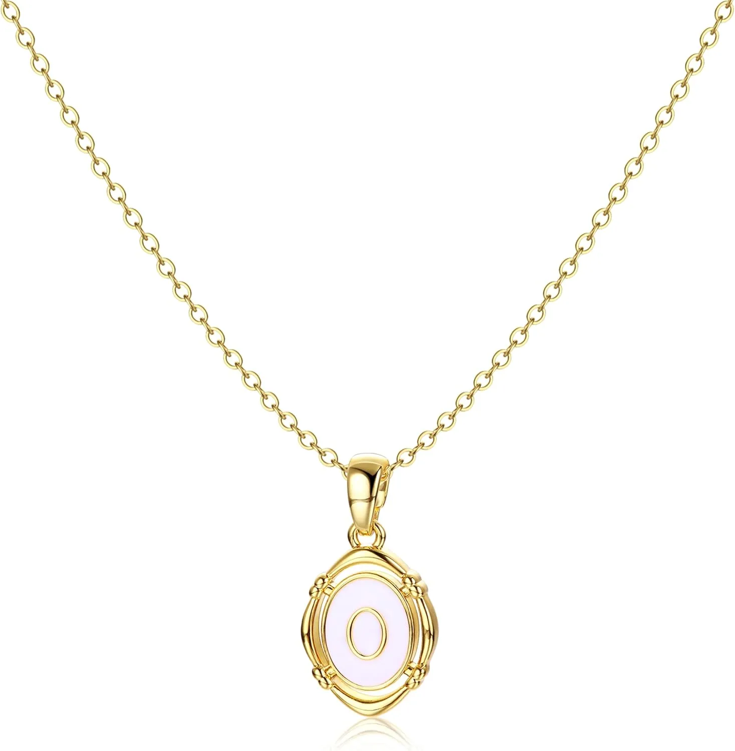 Krfy Initial Necklaces for Women - Dainty Gold Charm Necklaces 14K Gold Plated Oval Letter White Enamel Personalized Name Necklaces for Women Trendy Gold Necklace Jewelry