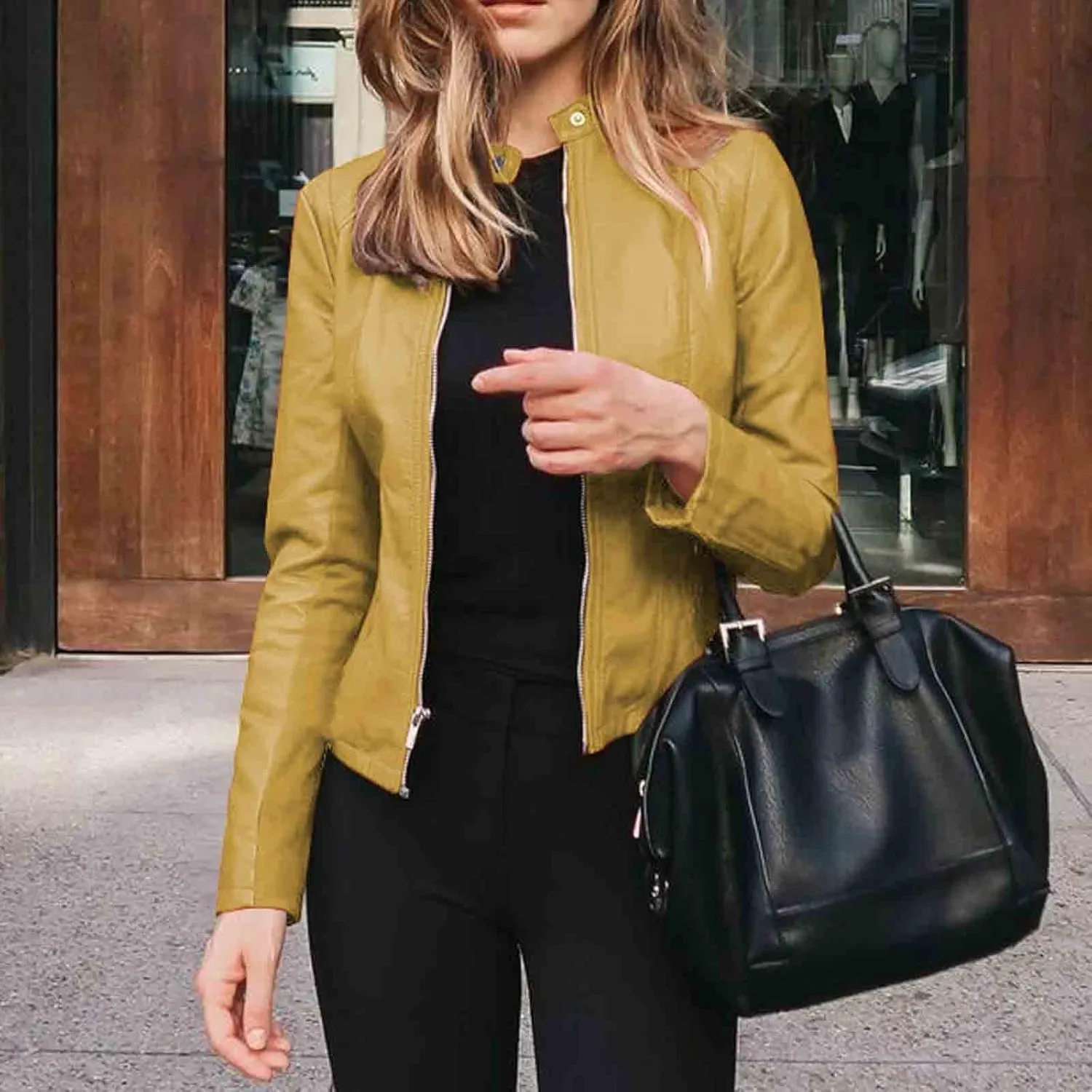 Kuluzego Womens Cardigan Front Coat Baby Tees Jacket Outerwear for Women Long Sleeve Faux Leather Fall Winter Coat 2025 Y2K