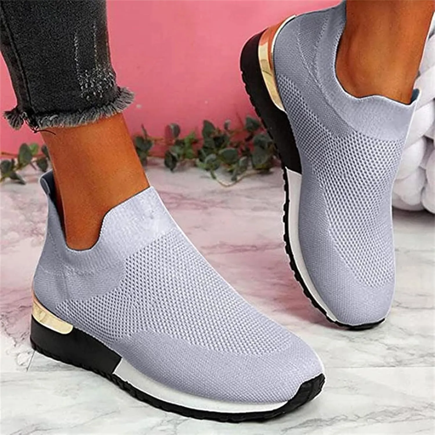 Ladmiple Gym Shoes For Women Workout Running Slip On Walking Shoes Non Slip Breathable Casual Athletic Tennis Sneakers
