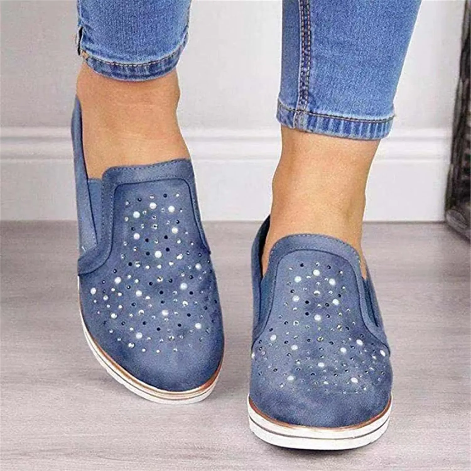Ladmiple Sneakers For Women Walking Shoes Wide Width Glitter Shoes Slip On Casual Dressy Summer Fashion Flats Loafers