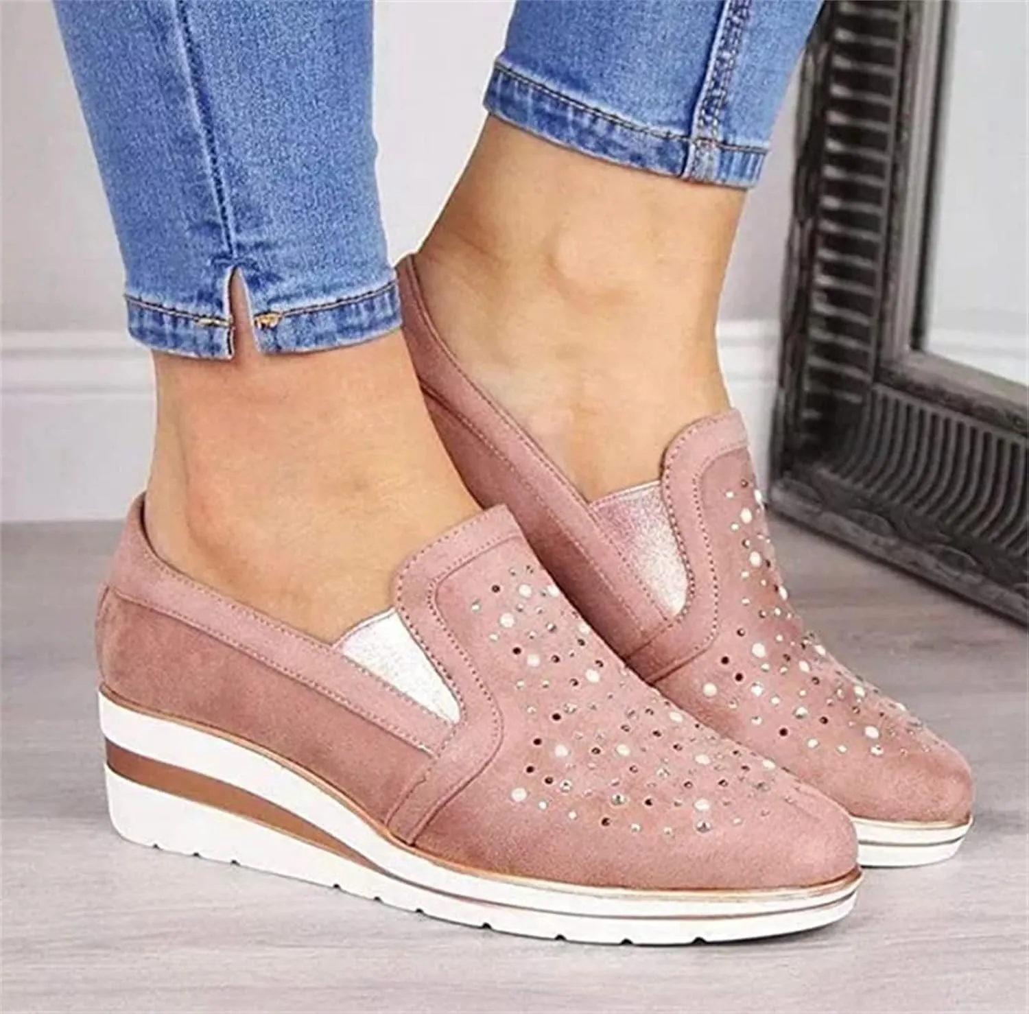 Ladmiple Sneakers For Women Walking Shoes Wide Width Glitter Shoes Slip On Casual Dressy Summer Fashion Flats Loafers