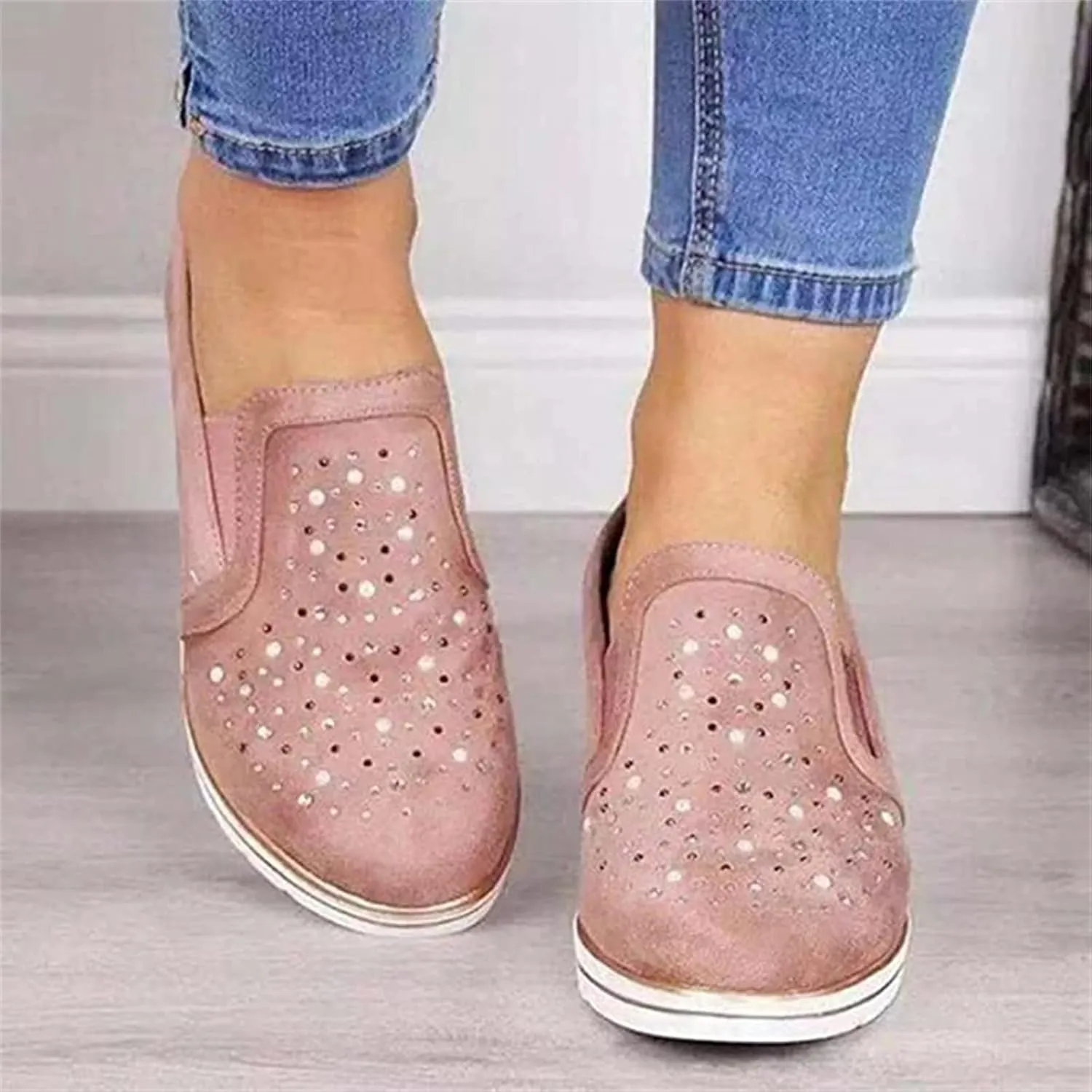 Ladmiple Sneakers For Women Walking Shoes Wide Width Glitter Shoes Slip On Casual Dressy Summer Fashion Flats Loafers