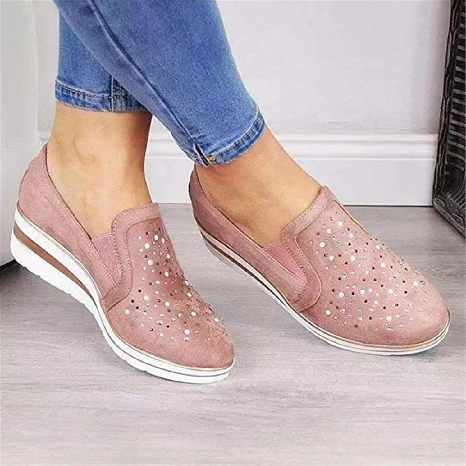 Ladmiple Sneakers For Women Walking Shoes Wide Width Glitter Shoes Slip On Casual Dressy Summer Fashion Flats Loafers