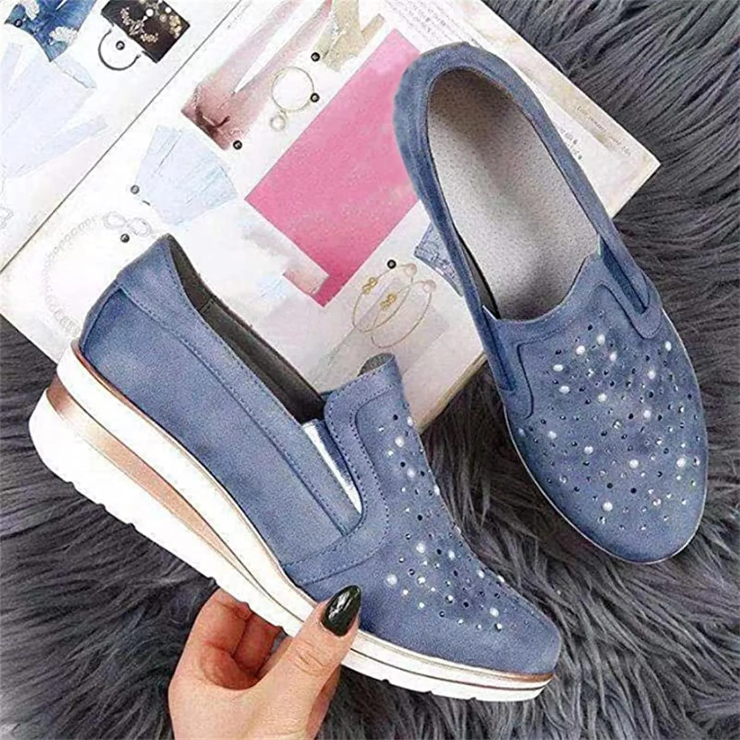 Ladmiple Sneakers For Women Walking Shoes Wide Width Glitter Shoes Slip On Casual Dressy Summer Fashion Flats Loafers