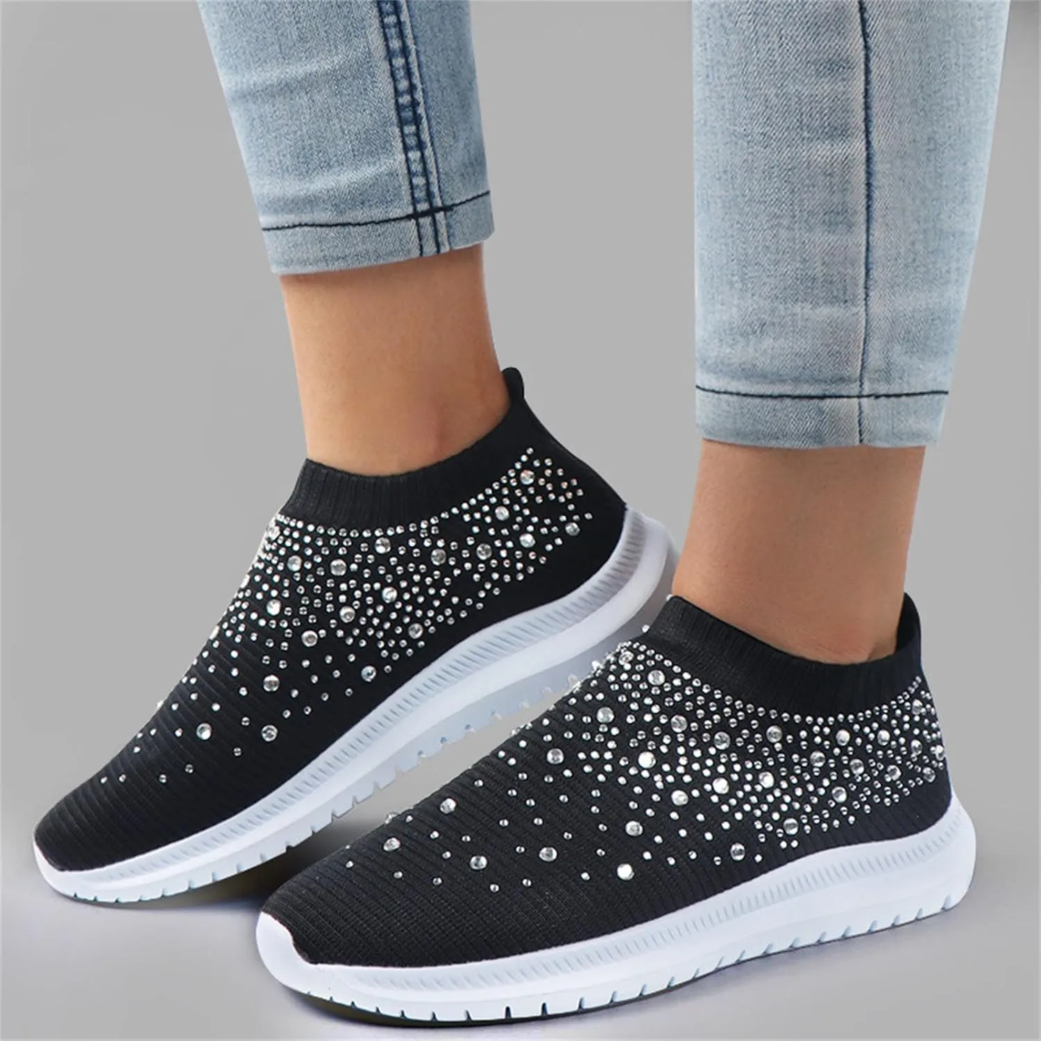 Ladmiple Walking Shoes Women Comfort Slip On Sneakers Breathable Lightweight Non Slip Mesh Gym Running Workout Shoes