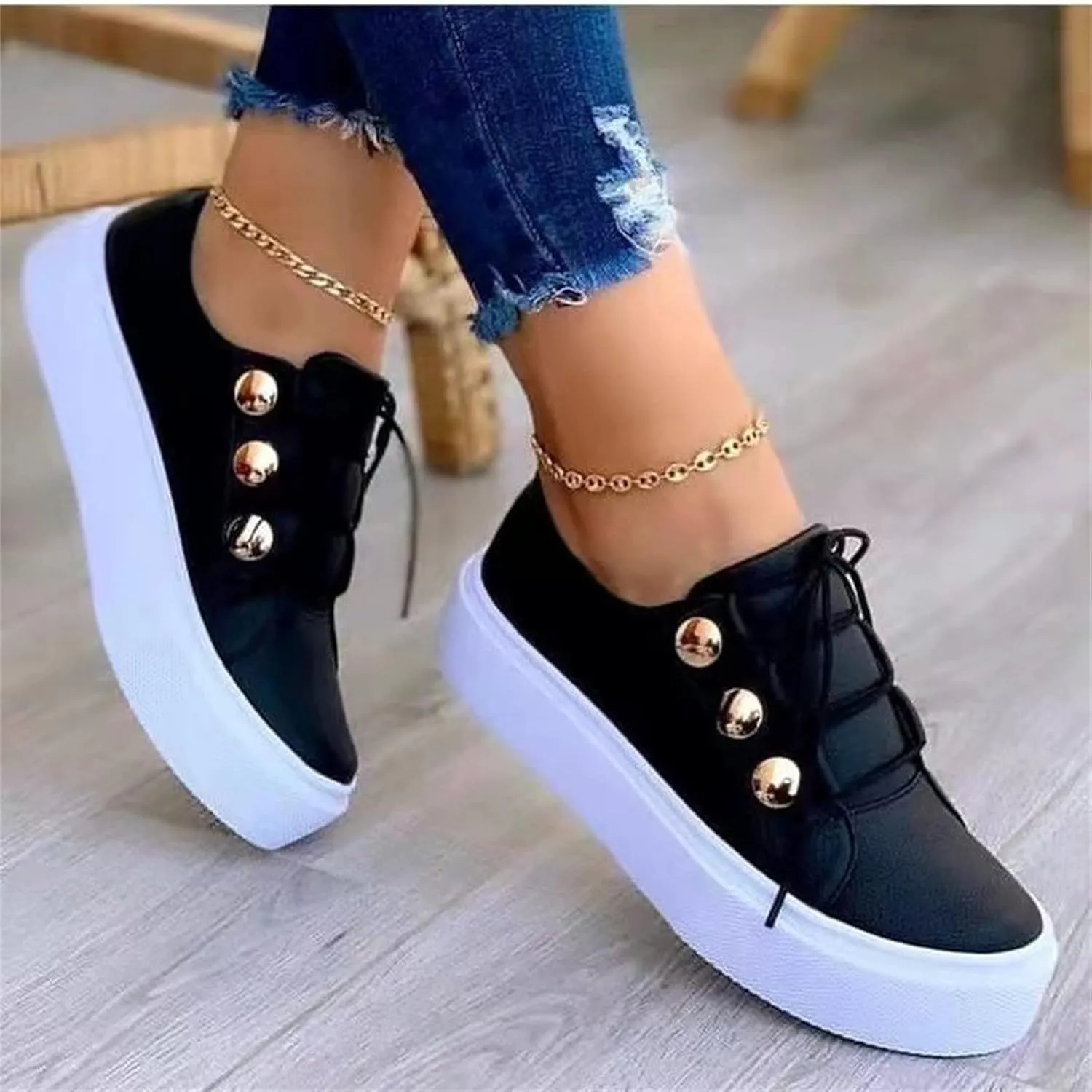 Ladmiple Womens Shoes Dressy Casual Loafers Leather Sneakers Lace Up Fashion Comfortable Slip On Platform Walking Shoes