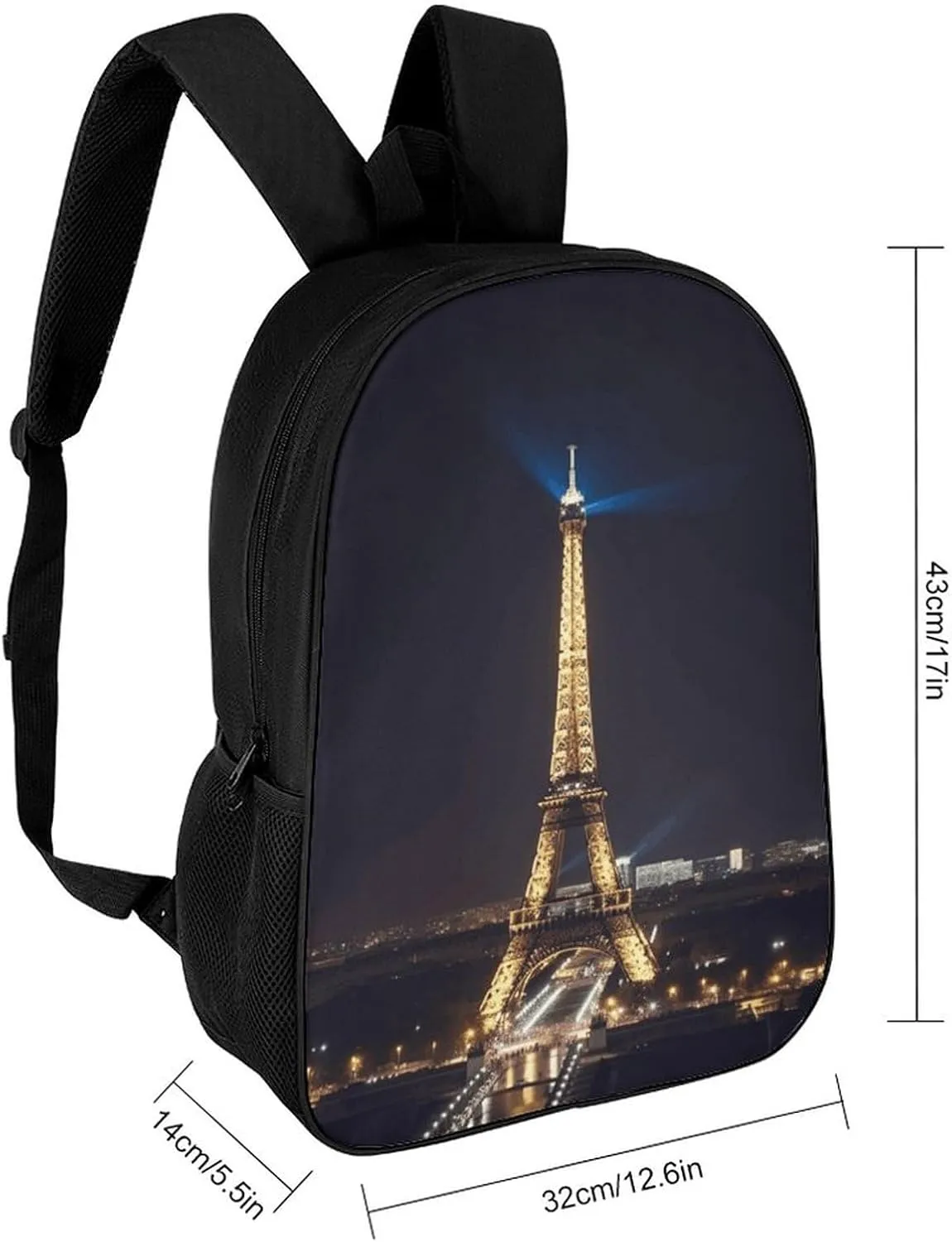 Laptop Backpack Casual Daypack Waterproof Eiffel Tower in Paris at Night Computer Bag Business Work Bag for Travel, 17inch