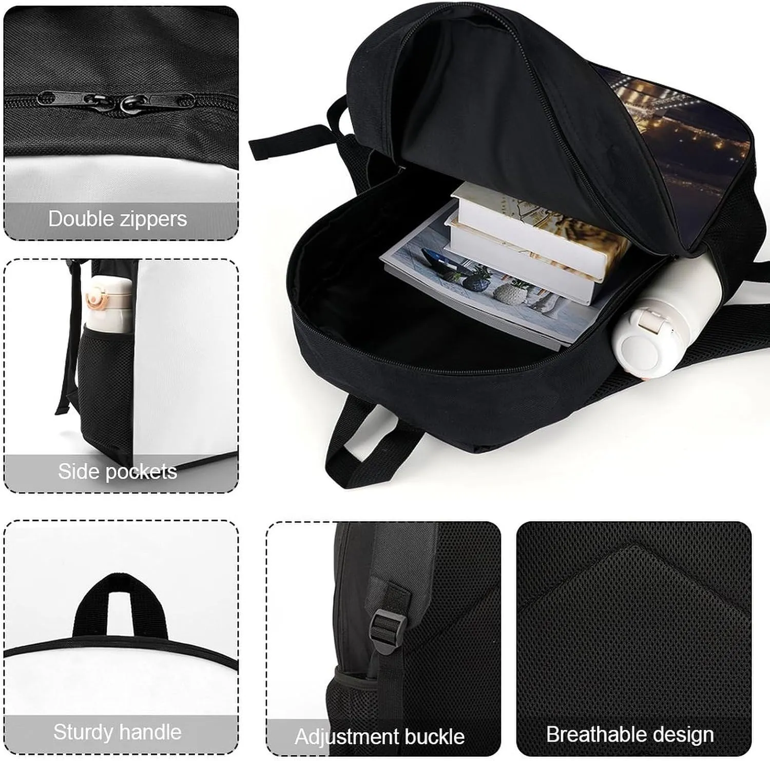 Laptop Backpack Casual Daypack Waterproof Eiffel Tower in Paris at Night Computer Bag Business Work Bag for Travel, 17inch