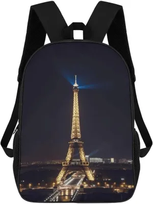 Laptop Backpack Casual Daypack Waterproof Eiffel Tower in Paris at Night Computer Bag Business Work Bag for Travel, 17inch