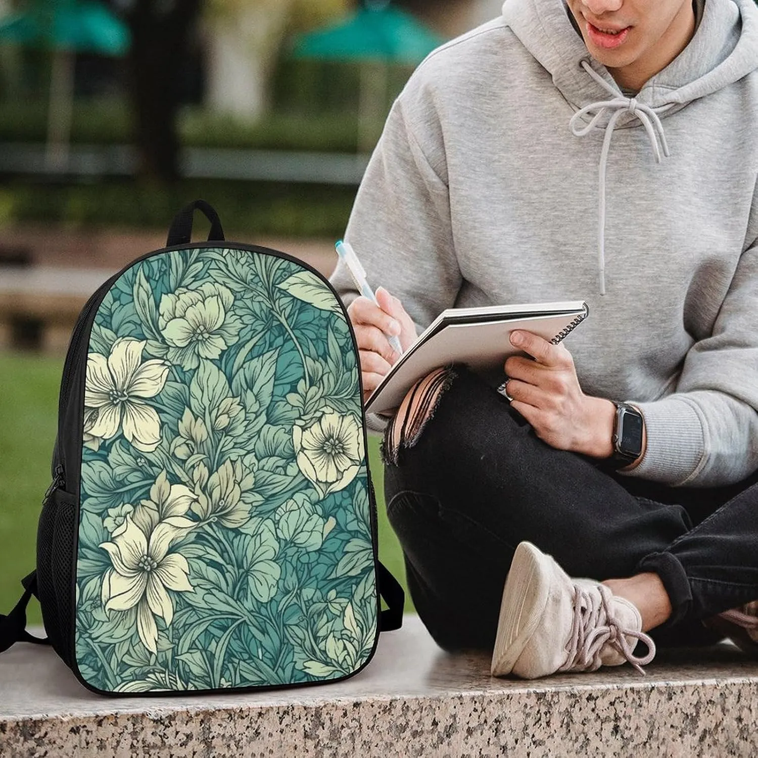 Laptop Backpack Casual Daypack Waterproof Leaves And Flowers Computer Bag Business Work Bag for Travel