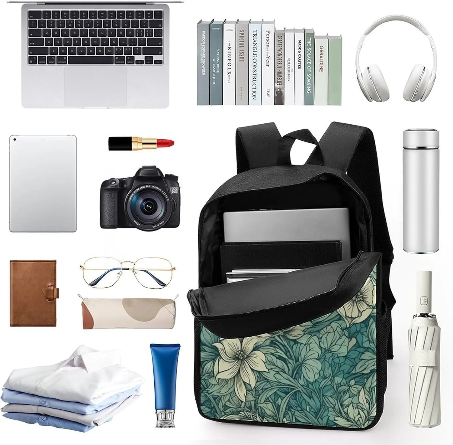 Laptop Backpack Casual Daypack Waterproof Leaves And Flowers Computer Bag Business Work Bag for Travel