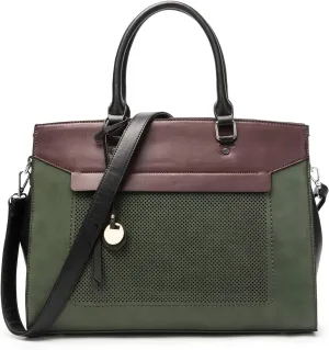 Laptop Bag for Women - 13-14 Inch Multi Pocket PU Leather Laptop Tote Bag - Design Ladies Computer Shoulder Bags (Dark Green)
