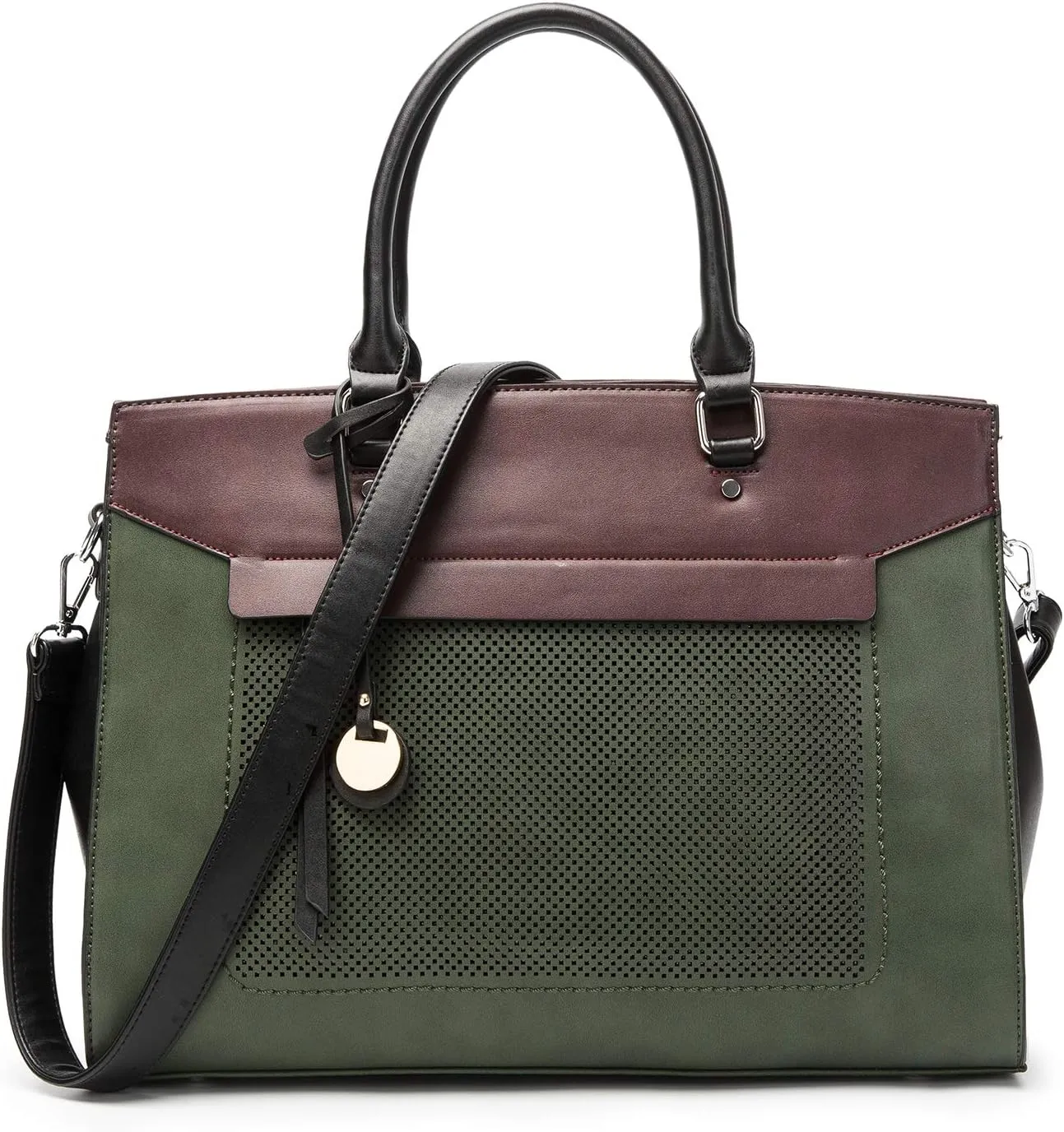 Laptop Bag for Women - 13-14 Inch Multi Pocket PU Leather Laptop Tote Bag - Design Ladies Computer Shoulder Bags (Dark Green)