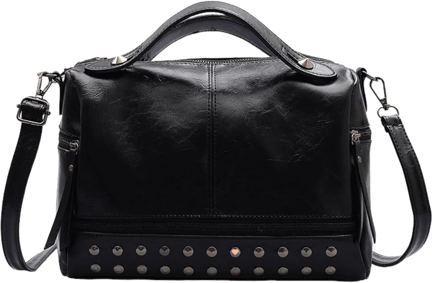 Large Crossbody Bag Y2k Satchel Women Studded Purse Vintage Leather Tote Bags (Black)