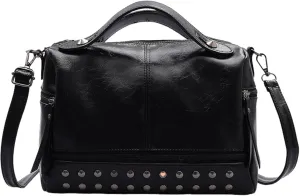 Large Crossbody Bag Y2k Satchel Women Studded Purse Vintage Leather Tote Bags (Black)