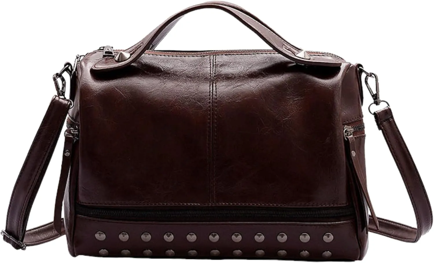 Large Crossbody Bag Y2k Satchel Women Studded Purse Vintage Leather Tote Bags (Dark Brown)
