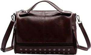 Large Crossbody Bag Y2k Satchel Women Studded Purse Vintage Leather Tote Bags (Dark Brown)