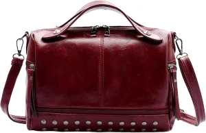 Large Crossbody Bag Y2k Satchel Women Studded Purse Vintage Leather Tote Bags (Red)