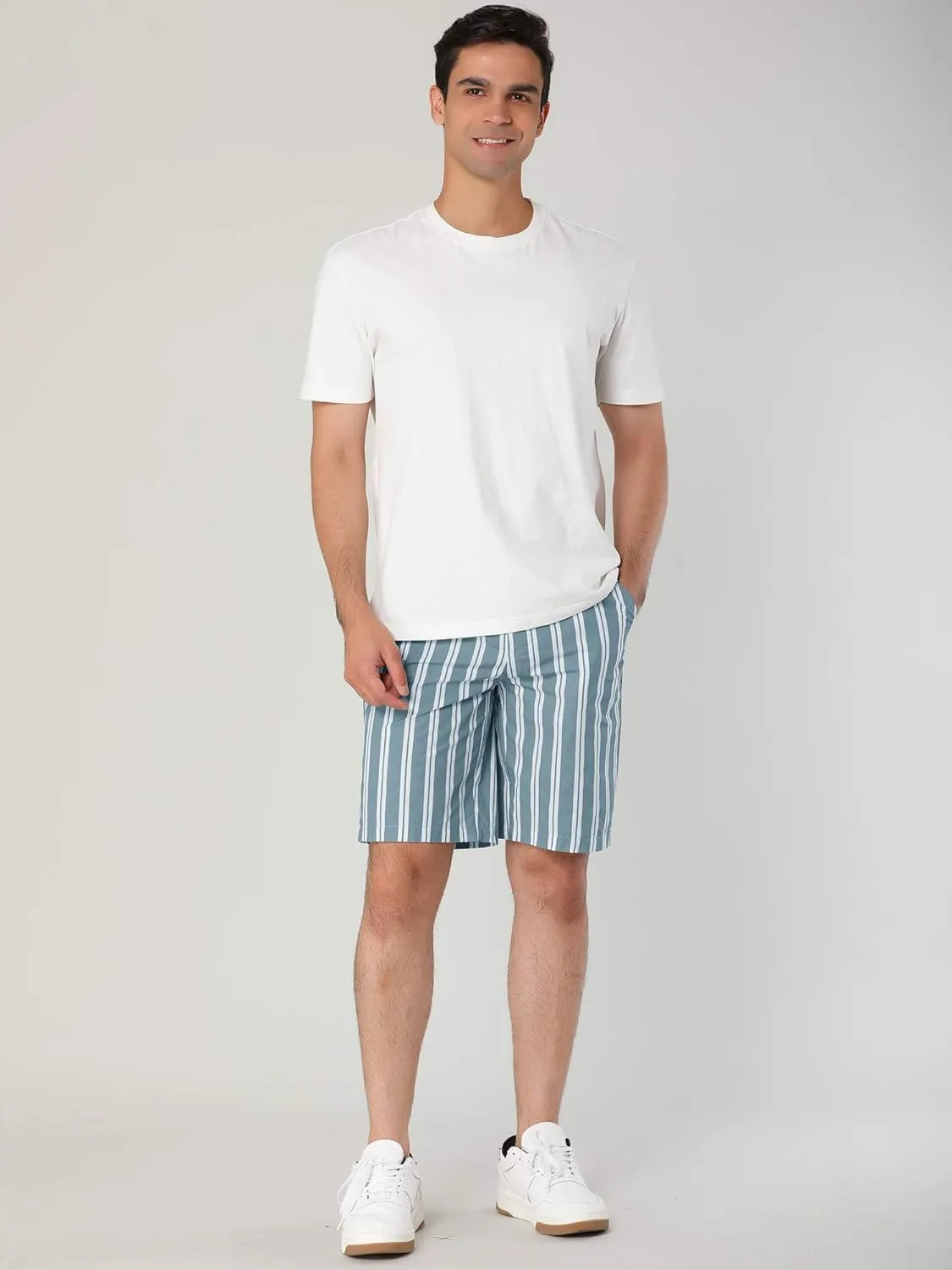 Lars Amadeus Men's Summer Striped Shorts Slim Fit Flat Front Walk Chino Seersucker Pants