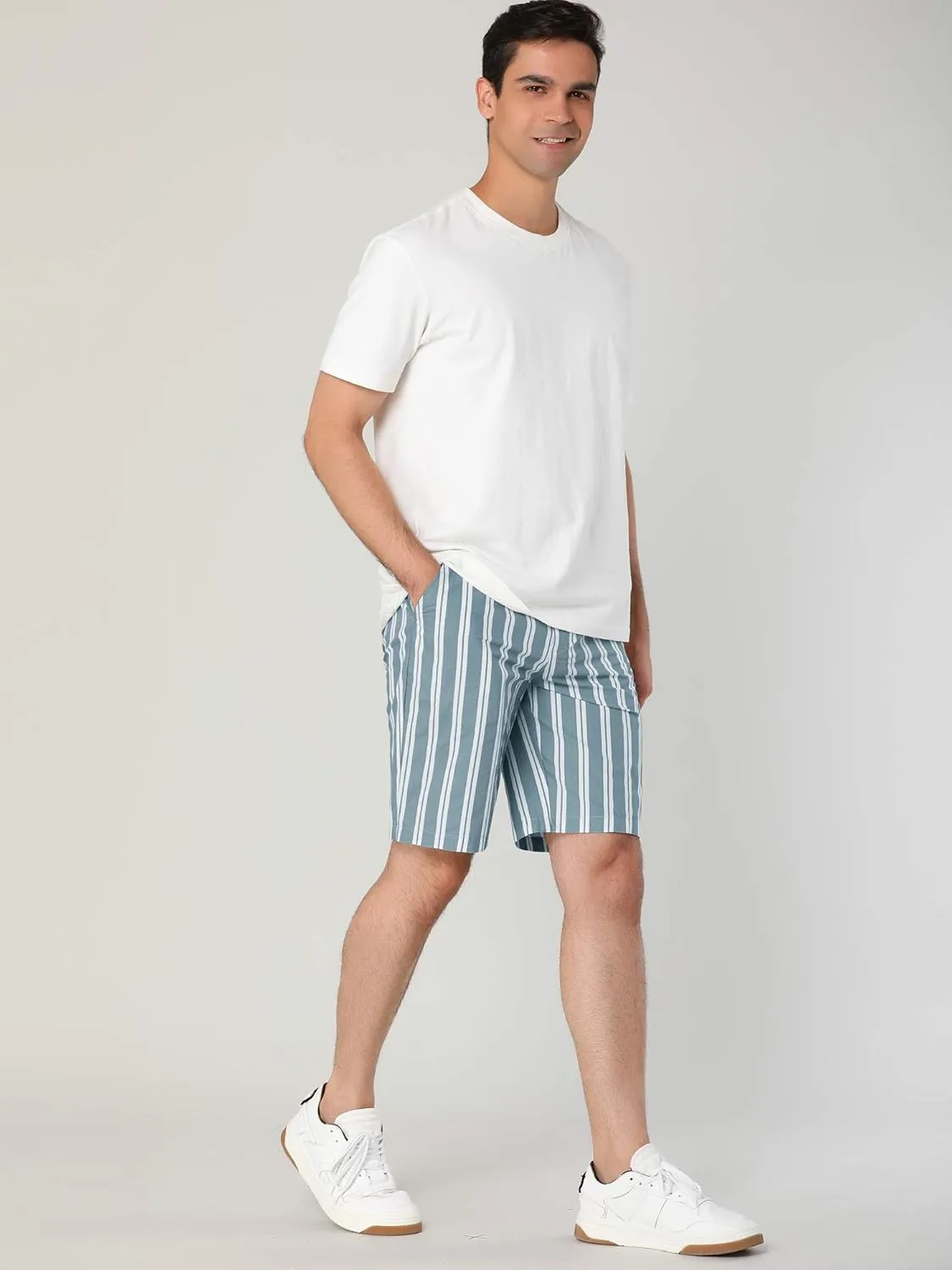 Lars Amadeus Men's Summer Striped Shorts Slim Fit Flat Front Walk Chino Seersucker Pants