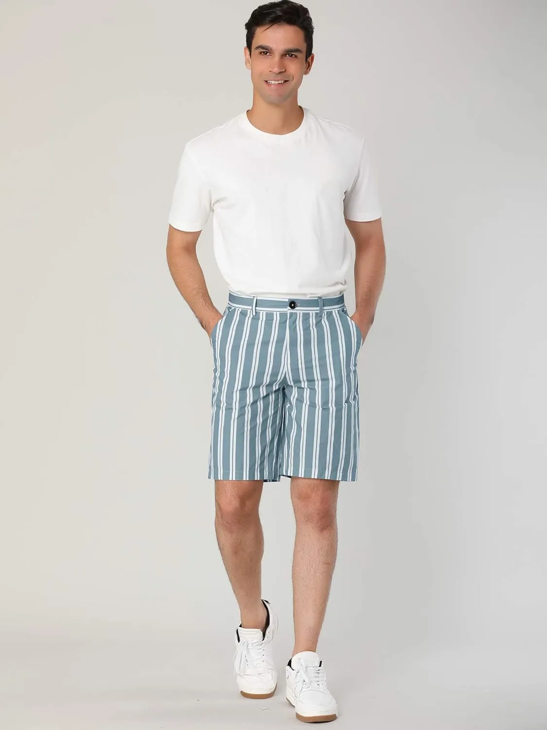 Lars Amadeus Men's Summer Striped Shorts Slim Fit Flat Front Walk Chino Seersucker Pants