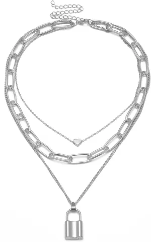 Layered Choker Necklaces for Women, Layered Necklaces for Women Geometric Love Multilayer Chain Pendant Chain Necklaces Women Jewelry, 3 Layers