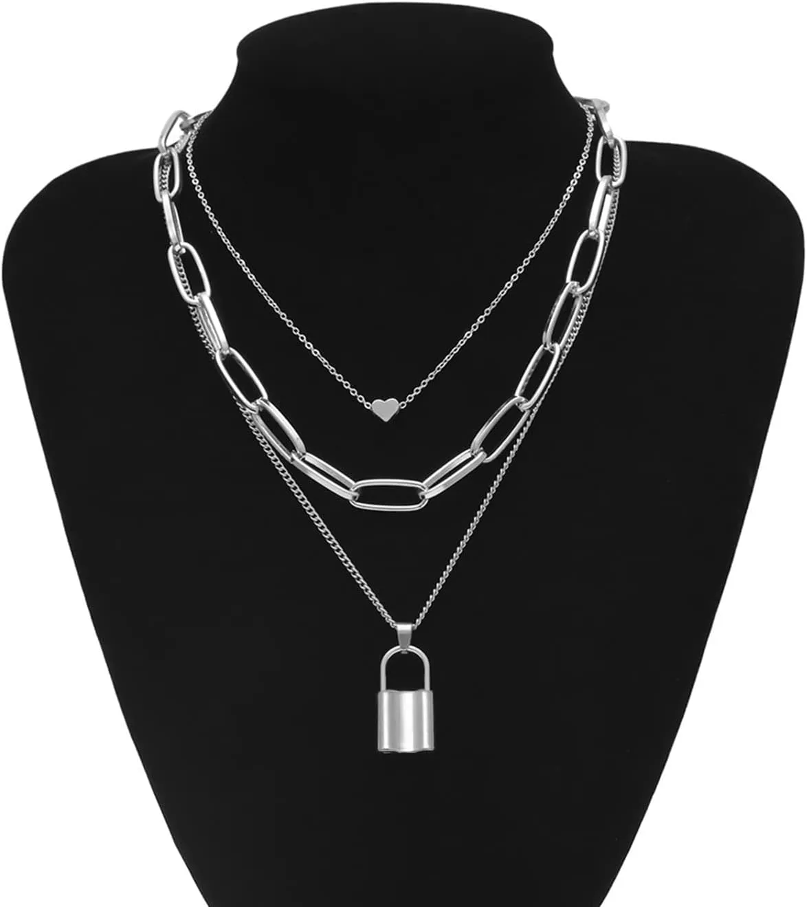 Layered Choker Necklaces for Women, Layered Necklaces for Women Geometric Love Multilayer Chain Pendant Chain Necklaces Women Jewelry, 3 Layers