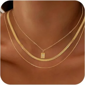 Layered Gold Necklaces for Women,14K Gold Plated Statement Necklace Gold Necklaces Set Simple Gold Choker Necklaces for Woman Layering Necklaces for women Trendy Jewelry for Women Gfts