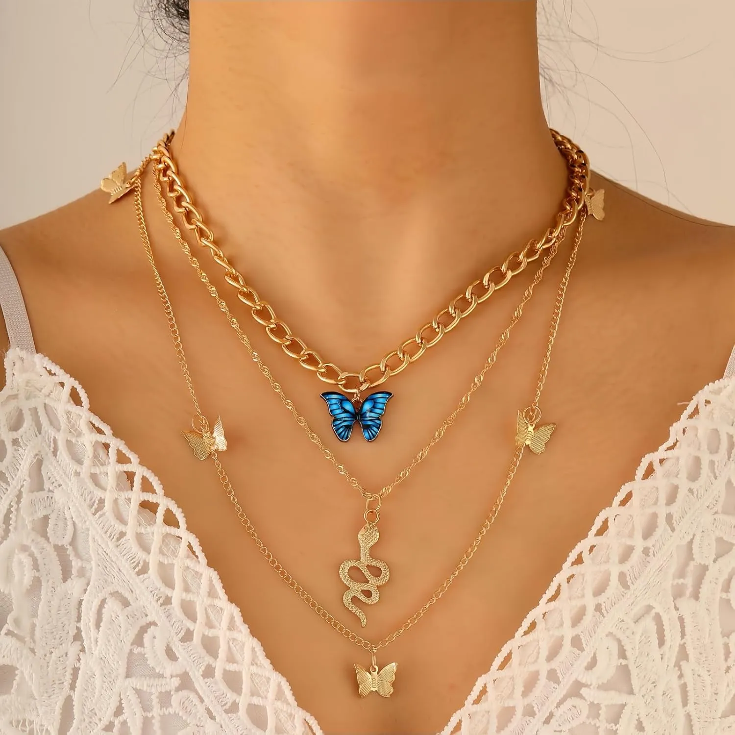 Layered Gold Plated Necklaces For Women Trendy Dainty Non Tarnish Chunky 14k Gold Layering Prom Necklace Set Gold Chain Choker Charm Necklace Stack For Woman