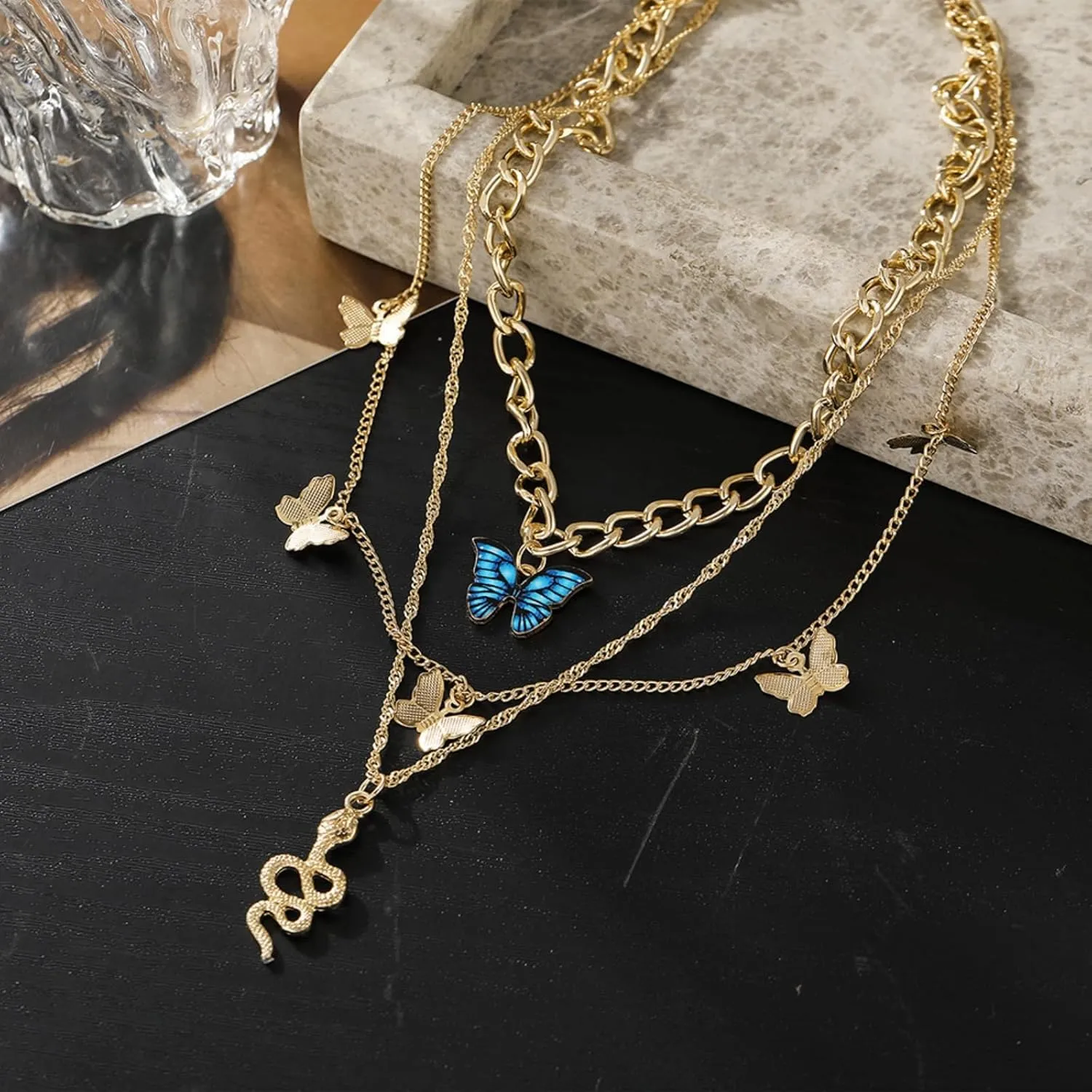 Layered Gold Plated Necklaces For Women Trendy Dainty Non Tarnish Chunky 14k Gold Layering Prom Necklace Set Gold Chain Choker Charm Necklace Stack For Woman