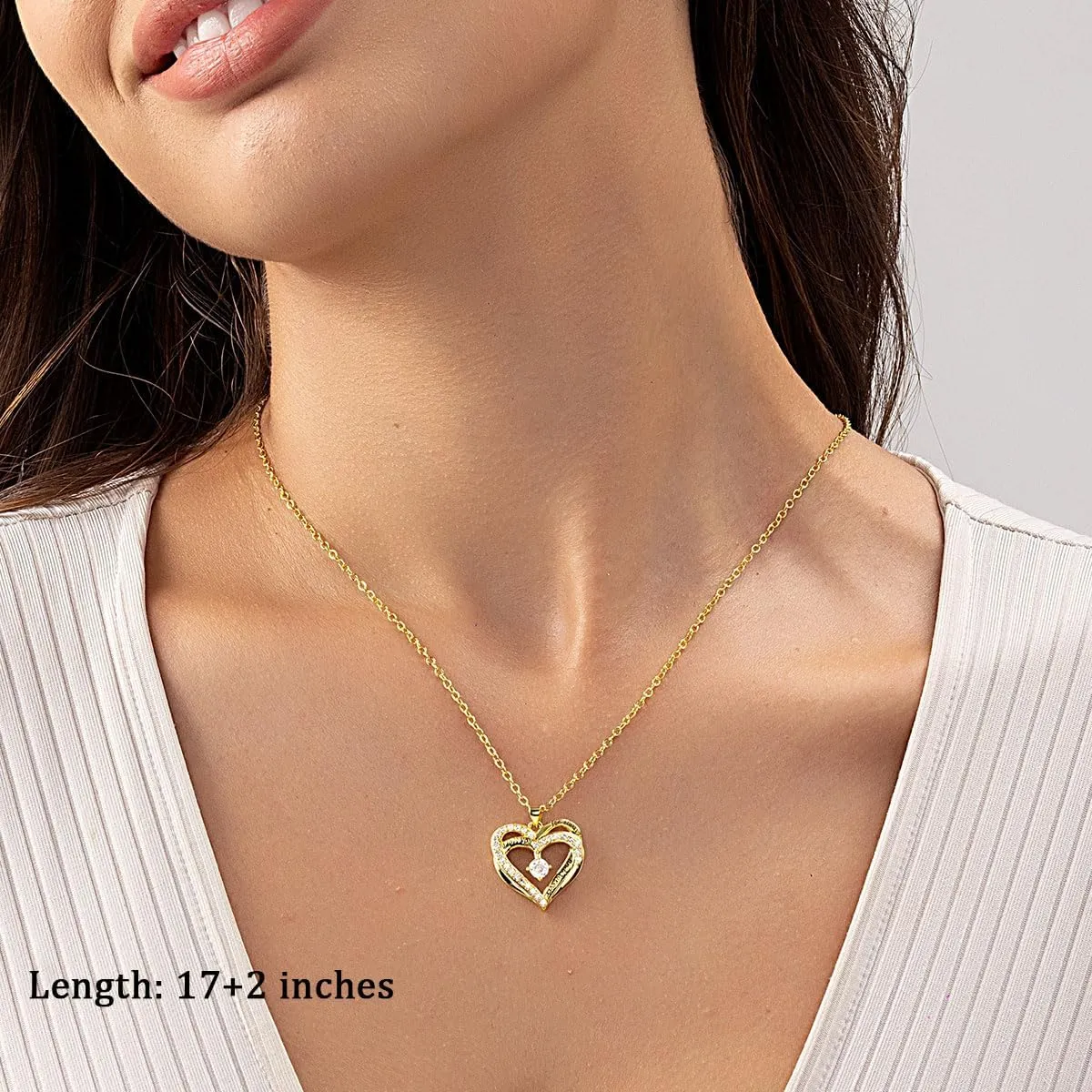 Layered Heart Necklaces for Women, 14k Gold Plated Layering Cubic Zirconia Heart Pendant Initial A-Z Choker Necklaces, Adjustable Chain Necklaces Jewelry Gift for Women Wife Mom