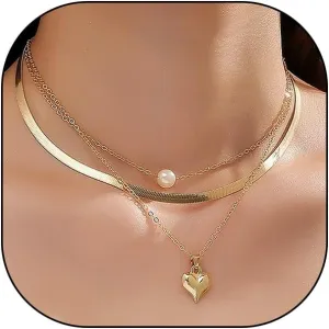 Layered Heart Pearl Pendant Necklaces for Women Dainty Gold Herringbone Chain Choker Necklaces Stackable Link Bead Necklaces Jewelry Gift