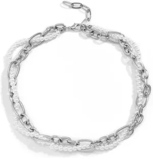 Layered Necklaces for Women, Dainty Layering Necklaces for Women Pearl Chain Wrap Pendant Chain Necklaces for Women Girls, 2 Pieces