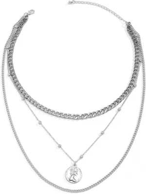 Layered Necklaces for Women, Dainty Layering Necklaces for Women Portrait Bead Chain Pendant Chain Necklaces for Women Girls, 2 Layers
