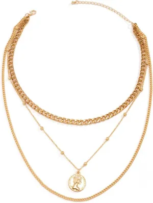 Layered Necklaces for Women, Dainty Layering Necklaces for Women Portrait Bead Chain Pendant Chain Necklaces for Women Girls, 2 Layers