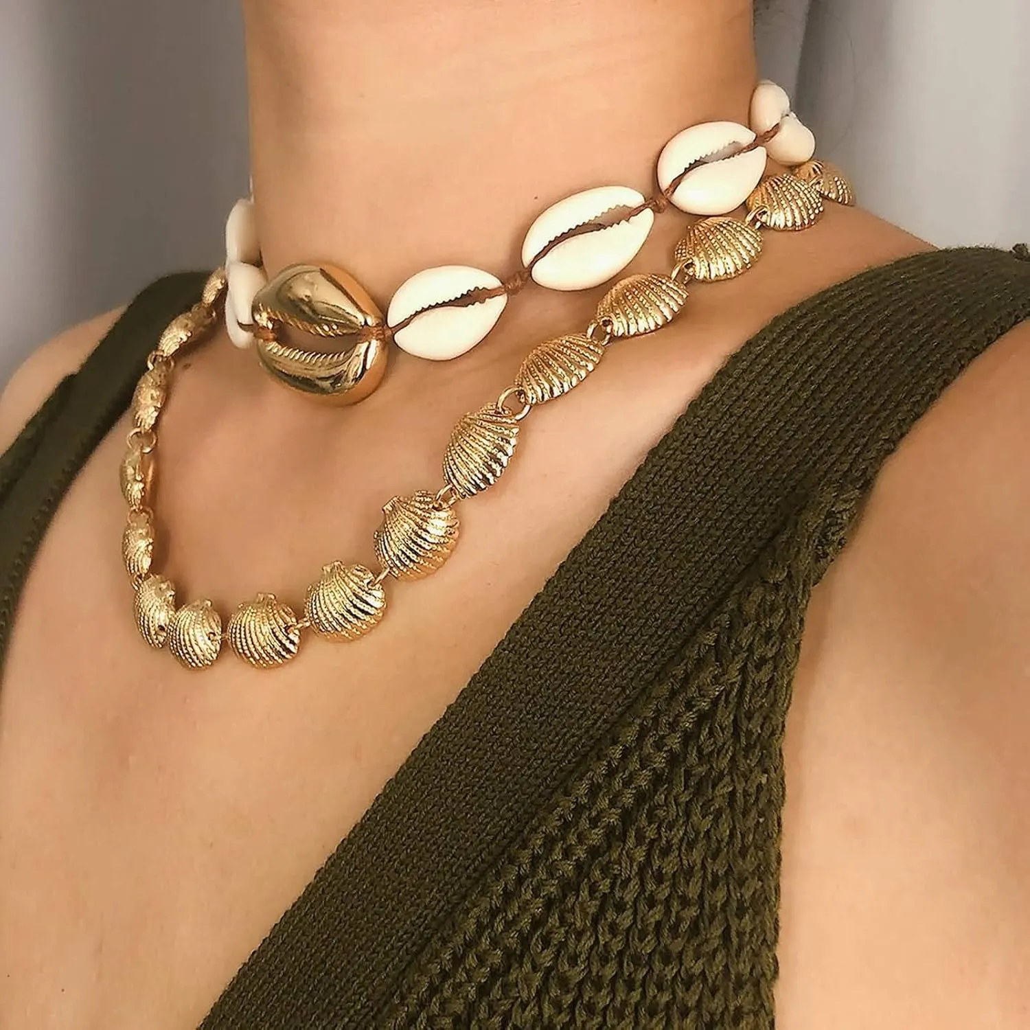 Layered Necklaces for Women, Layered Necklaces for Women Scallop Shell Multilayer Chain Pendant Chain Necklaces for Women Girls, 3 Pieces