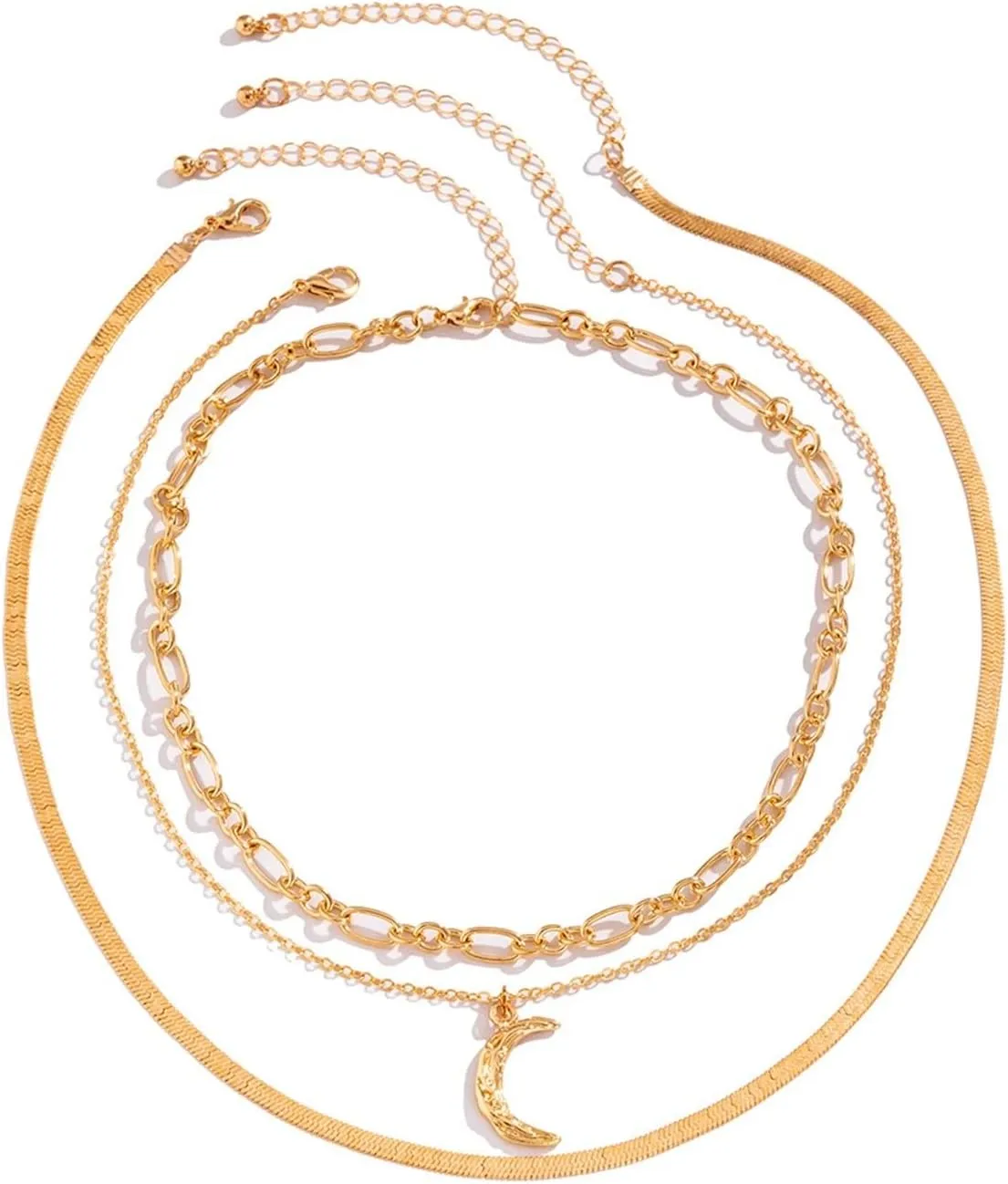 Layering Necklaces, Dainty Layering Necklaces for Women Moon Snake Chain Pendant Chain Necklaces Jewelry Gifts for Birthday Wedding, 3 Pieces