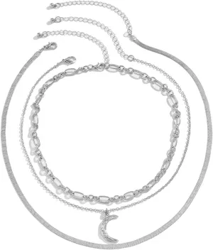 Layering Necklaces, Dainty Layering Necklaces for Women Moon Snake Chain Pendant Chain Necklaces Jewelry Gifts for Birthday Wedding, 3 Pieces