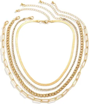 Layering Necklaces for Women, Layered Necklaces for Women Snake Chain Rhinestones Pendant Chain Necklaces for Women Girls, 4 Pieces