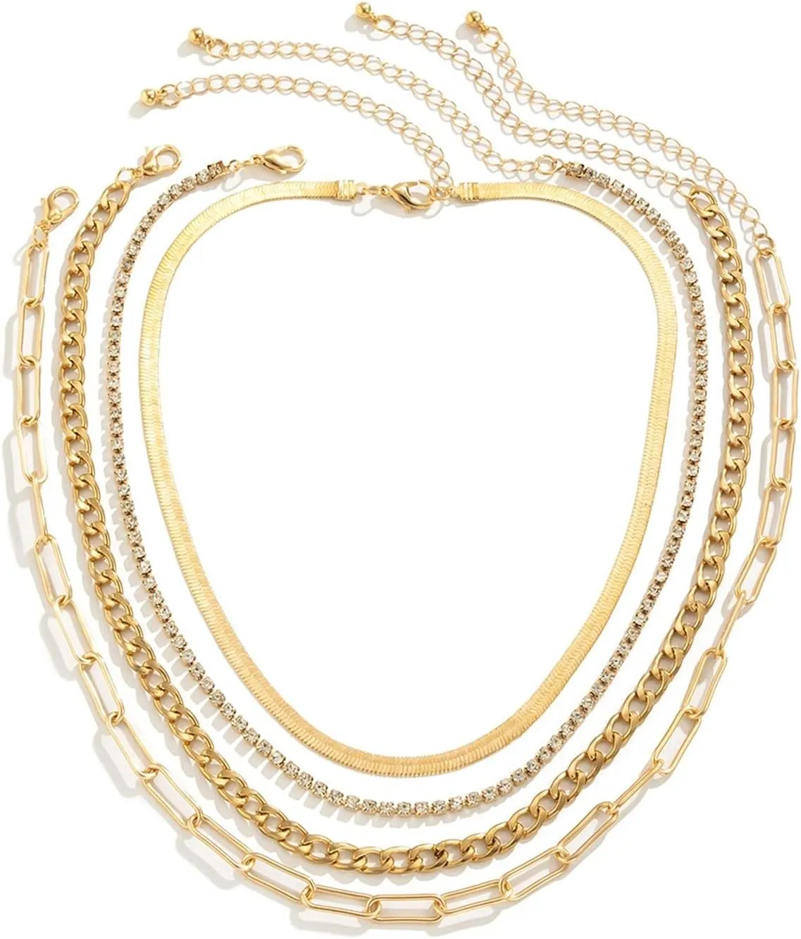 Layering Necklaces for Women, Layered Necklaces for Women Snake Chain Rhinestones Pendant Chain Necklaces for Women Girls, 4 Pieces