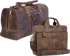 Leather briefcase Laptop Messenger Bags and Leather Travel Overnight Weekend Gym Sports Duffle Bag for Men & Women