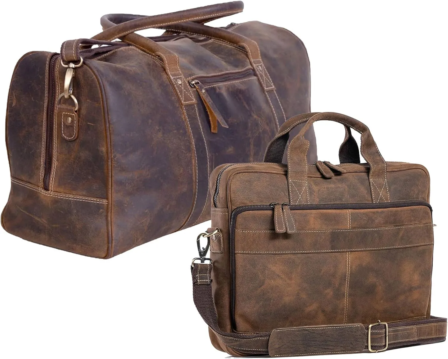 Leather briefcase Laptop Messenger Bags and Leather Travel Overnight Weekend Gym Sports Duffle Bag for Men & Women
