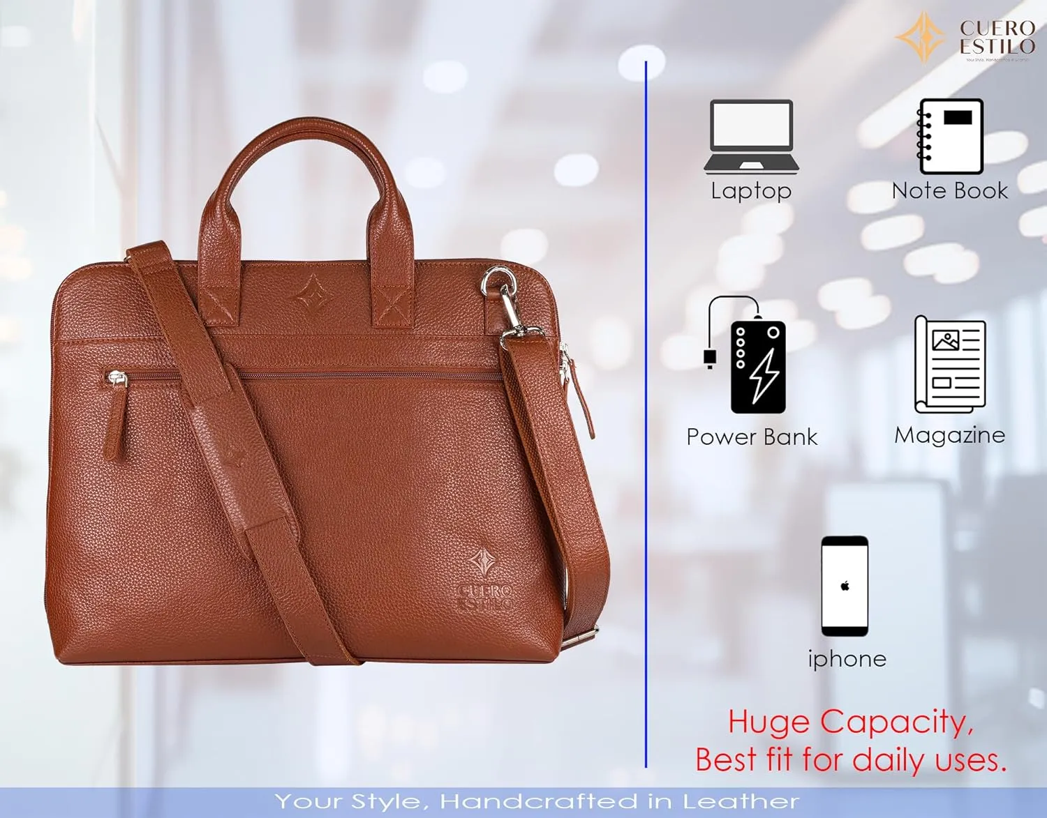 Leather Laptop Bag - Handcrafted Floater Leather, Compact & Stylish for Business, Office & Travel,