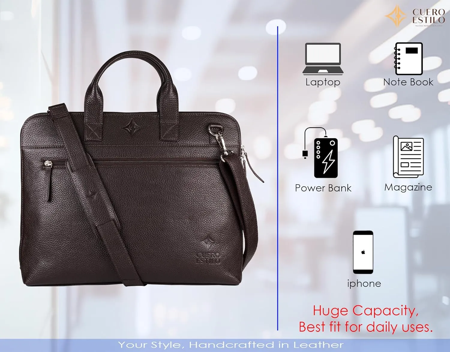 Leather Laptop Bag - Handcrafted Floater Leather, Compact & Stylish for Business, Office & Travel,