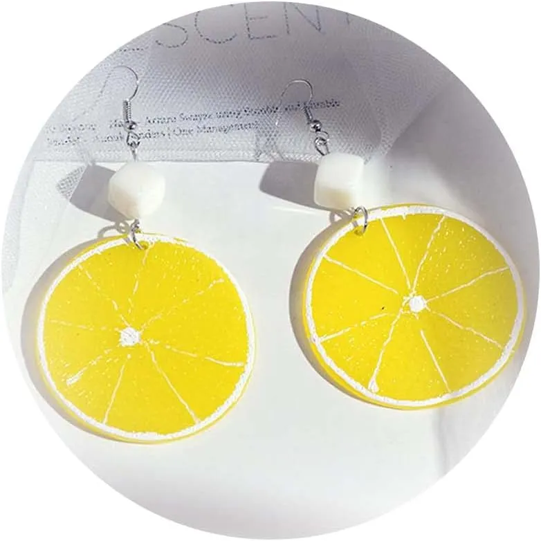 Lemon Dangle Earrings Acrylic Fruit Drop Earrings Lime Orange Dangle Drop Earrings Fruit Dangling Earrings Lemon Charm Drop Hook Earrings Summer Earrings Jewelry for womens Women