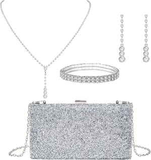 LETODE 4Pcs Clutch Purses Jewelry Set for Women Rhinestone Evening Purses For Wedding Party Prom
