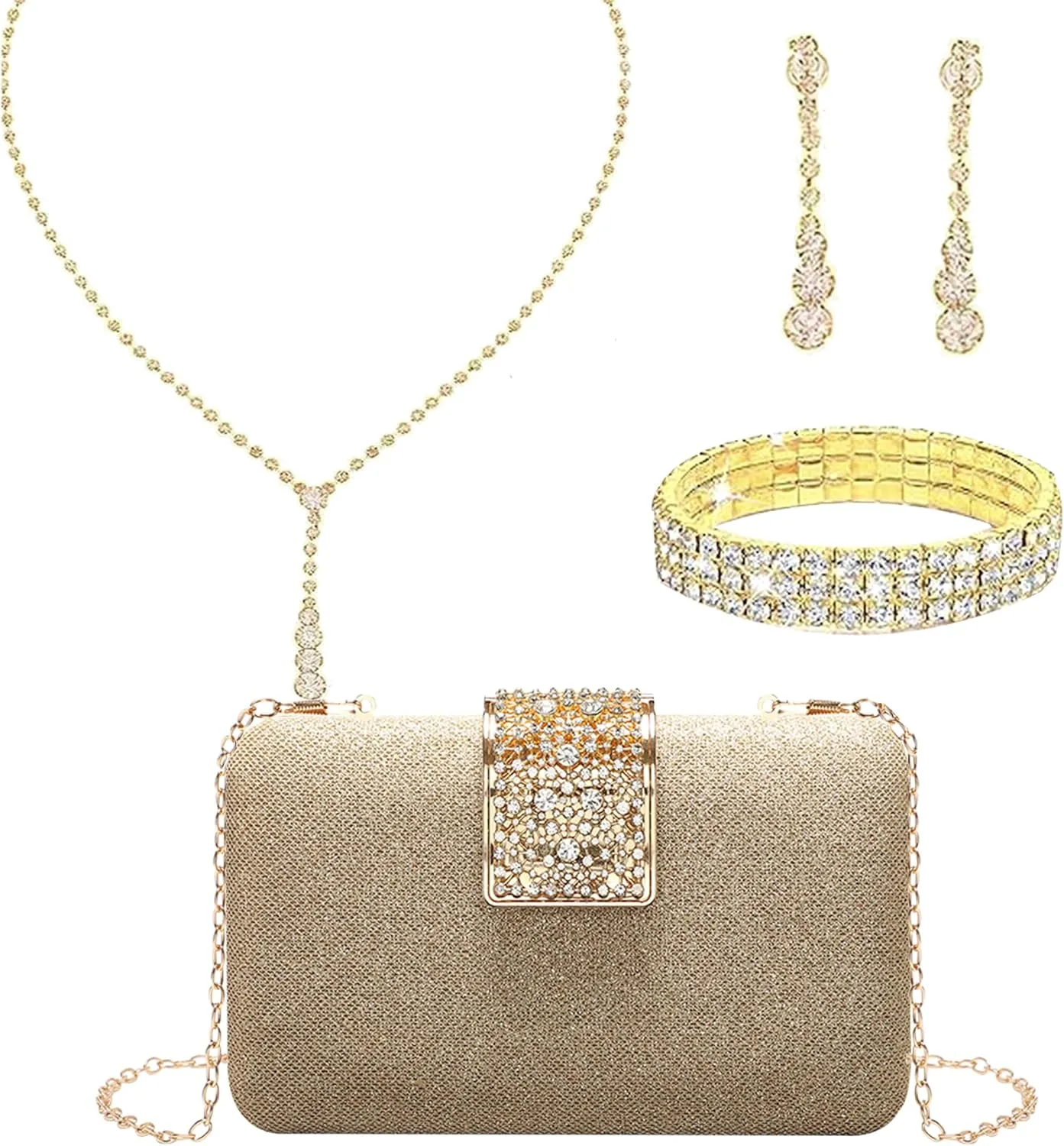 LETODE 4Pcs Clutch Purses Jewelry Set for Women Rhinestone Evening Purses For Wedding Party Prom