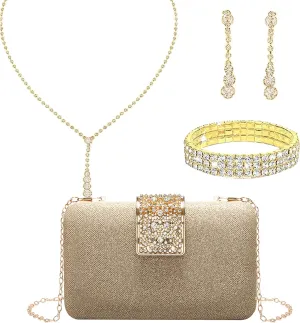 LETODE 4Pcs Clutch Purses Jewelry Set for Women Rhinestone Evening Purses For Wedding Party Prom