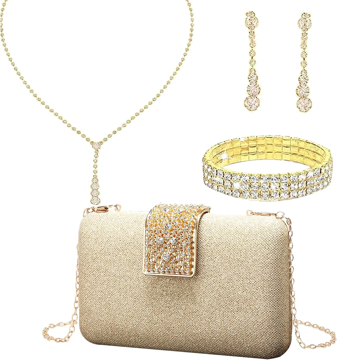 LETODE 4Pcs Clutch Purses Jewelry Set for Women Rhinestone Evening Purses For Wedding Party Prom